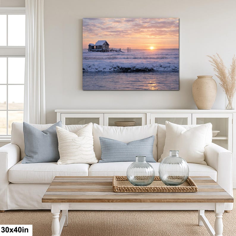 Shack Marsh Winter Landscape, Great South Bay Coastal Art Print 30x40”