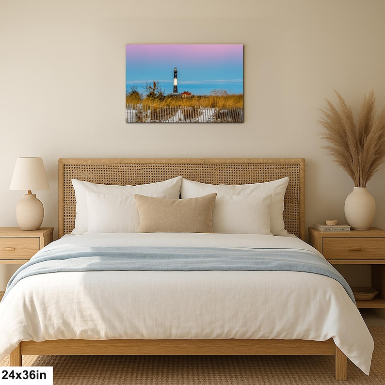 Venusgordel, Fire Island-vuurtorenprint, aardeschaduw, landschapskunst kuststrand 24x36”