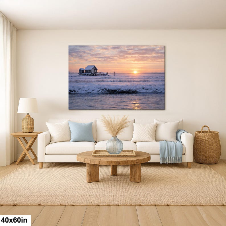 Shack Marsh Winter Landscape, Great South Bay Coastal Art Print 40x60”