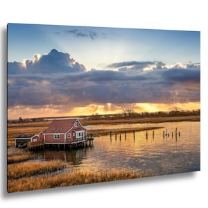 South Bay Shack Print | Marshland Sunset Photography of Historic House image 1