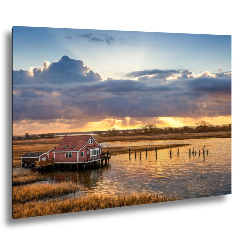South Bay Shack Print | Marshland Sunset Photography of Historic House image 1