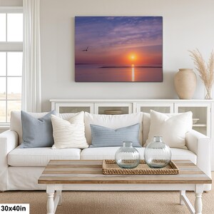 Sunset Ocean Photography Print, Seagull Coastal Wall Art, Minimalist Beach Decor, Serene Water Reflection, 30x40”