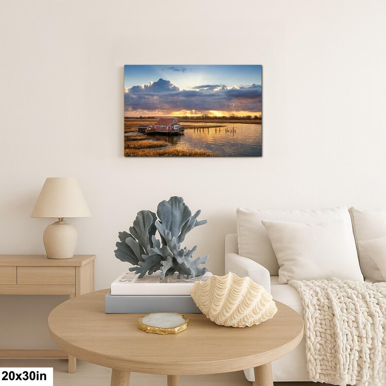 South Bay Shack Print | Marshland Sunset Photography of Historic House 20x30”