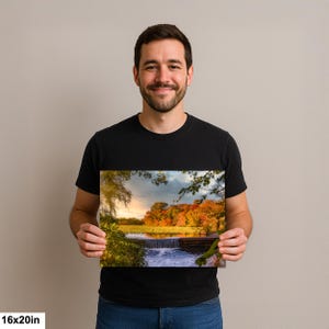 Herbst Wasserfall Szene am Smith Pond | Herbstlaub Landschaft Spiegelung | Long Island Naturfotografie 16x20”