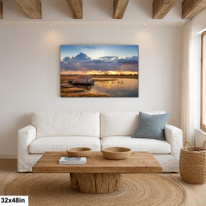 South Bay Shack Print | Marshland Sunset Photography of Historic House 32x48”