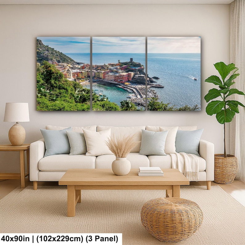Vernazza Cinque Terre Photography Print – Colorful Italian Village Cliffside View 40x90” (3 panels)