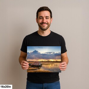 South Bay Shack Print | Marshland Sunset Photography of Historic House 16x20”