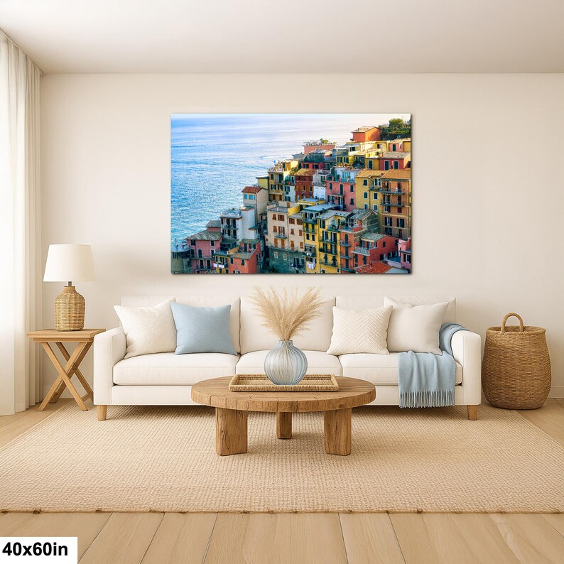 Cinque Terre Cliffside Village Wall Art | Colorful Italian Coastal Town Photographic Print | Liguria Seaside 40x60”