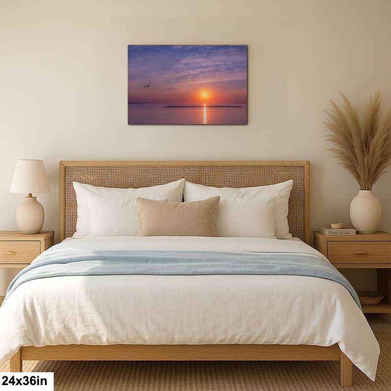 Sunset Ocean Photography Print, Seagull Coastal Wall Art, Minimalist Beach Decor, Serene Water Reflection, image 6