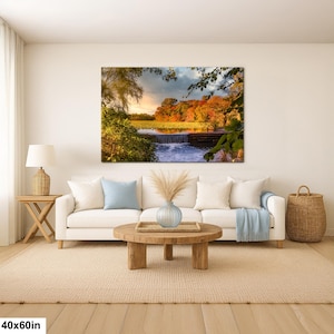 Herbst Wasserfall Szene am Smith Pond | Herbstlaub Landschaft Spiegelung | Long Island Naturfotografie 40x60”