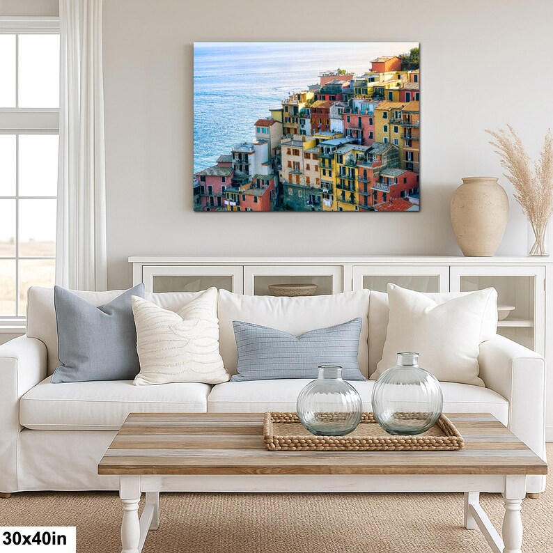 Cinque Terre Cliffside Village Wall Art | Colorful Italian Coastal Town Photographic Print | Liguria Seaside 30x40”