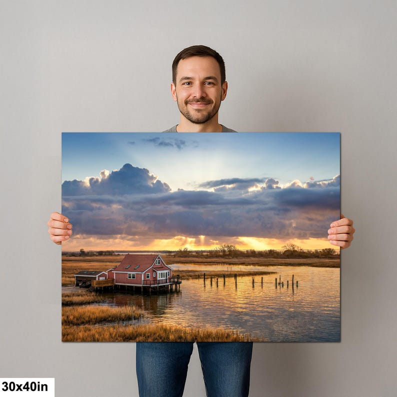 South Bay Shack Print | Marshland Sunset Photography of Historic House image 7