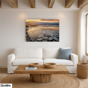 Long Island Sound Sunset Print, Winter Ice Photography 32x48”