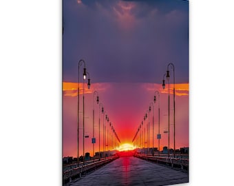Long Beach Boardwalk | BoardwalkHenge | Sunset Alignment With Street Lamps At Dusk On