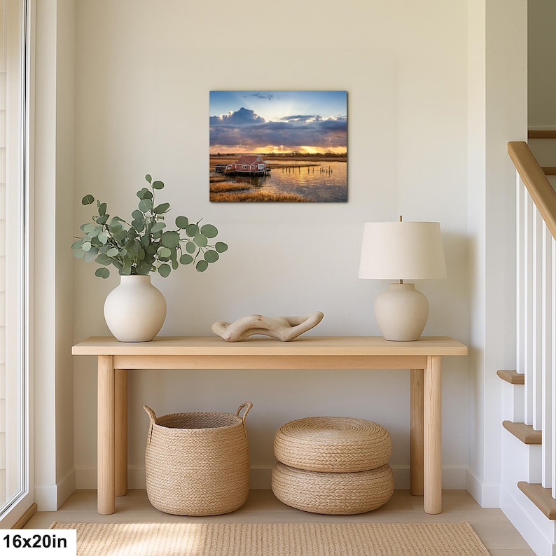South Bay Shack Print | Marshland Sunset Photography of Historic House image 2