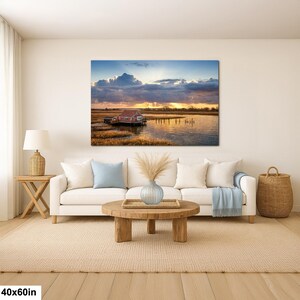 South Bay Shack Print | Marshland Sunset Photography of Historic House 40x60”