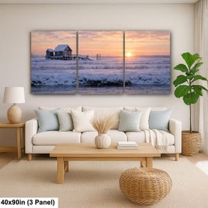 Shack Marsh Winter Landscape, Great South Bay Coastal Art Print 40x90” (3 panels)