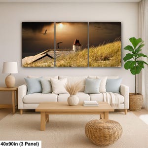 Cielos sombríos y dunas azotadas por el viento: la naturaleza reclama el protagonismo en la fotografía de paisajes. 40x90” (3 panels)