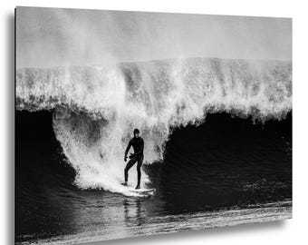 Arte de surf de Long Beach / Fotografía en blanco y negro de olas del océano / Decoración de pared costera