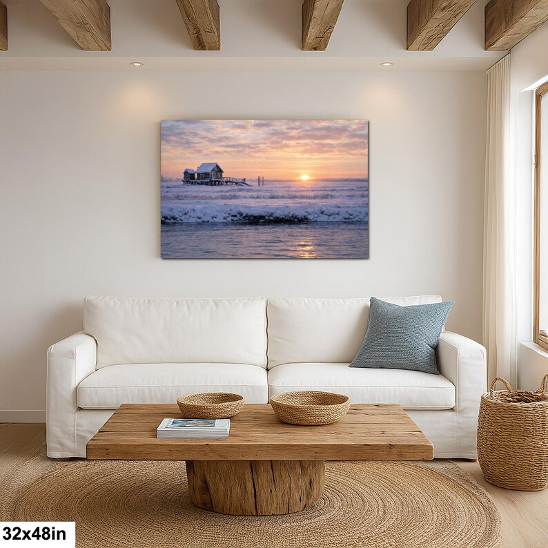 Shack Marsh Winter Landscape, Great South Bay Coastal Art Print 32x48”
