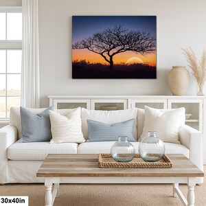 Fotografía impresa de silueta de árbol al atardecer, arte mural de paisaje de la hora dorada, decoración de naturaleza. 30x40”