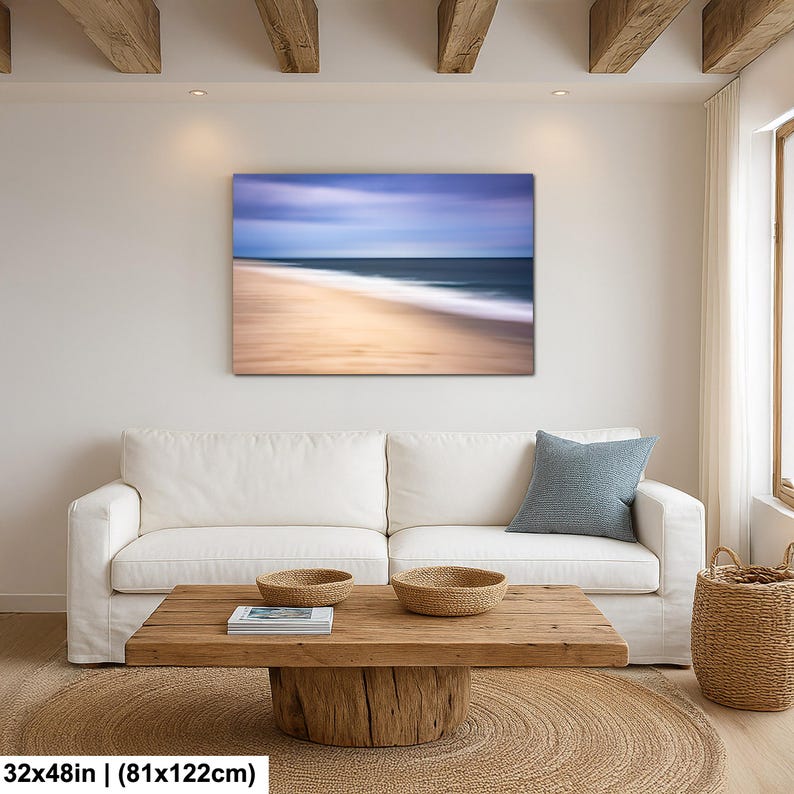 Ethereal Horizon, Calm Ocean Waves on a Sandy Beach Photo Print | Abstract Art, 32x48”