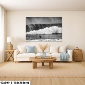 Surf de olas grandes / Surfista de Long Beach / Foto en blanco y negro / Fotografía oceánica 40x60”