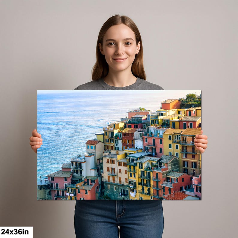 Cinque Terre Cliffside Village Wall Art | Colorful Italian Coastal Town Photographic Print | Liguria Seaside 24x36”
