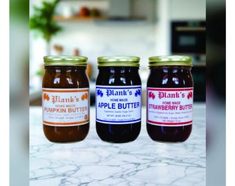 Plank's Amish Apple, Pumpkin, Strawberry Fruit Butters (18 oz Jars)