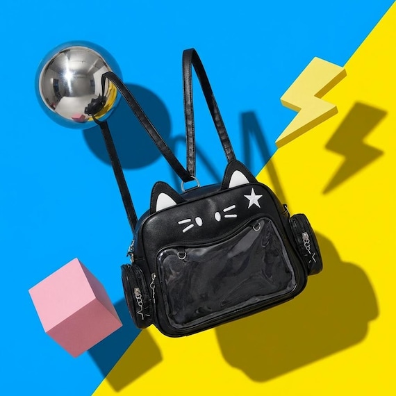 Kawaii Cat Ita Backpack with Adjustable Straps, Transparent Display Window, kawaii-cat-ita-bag-transparent  main image 3