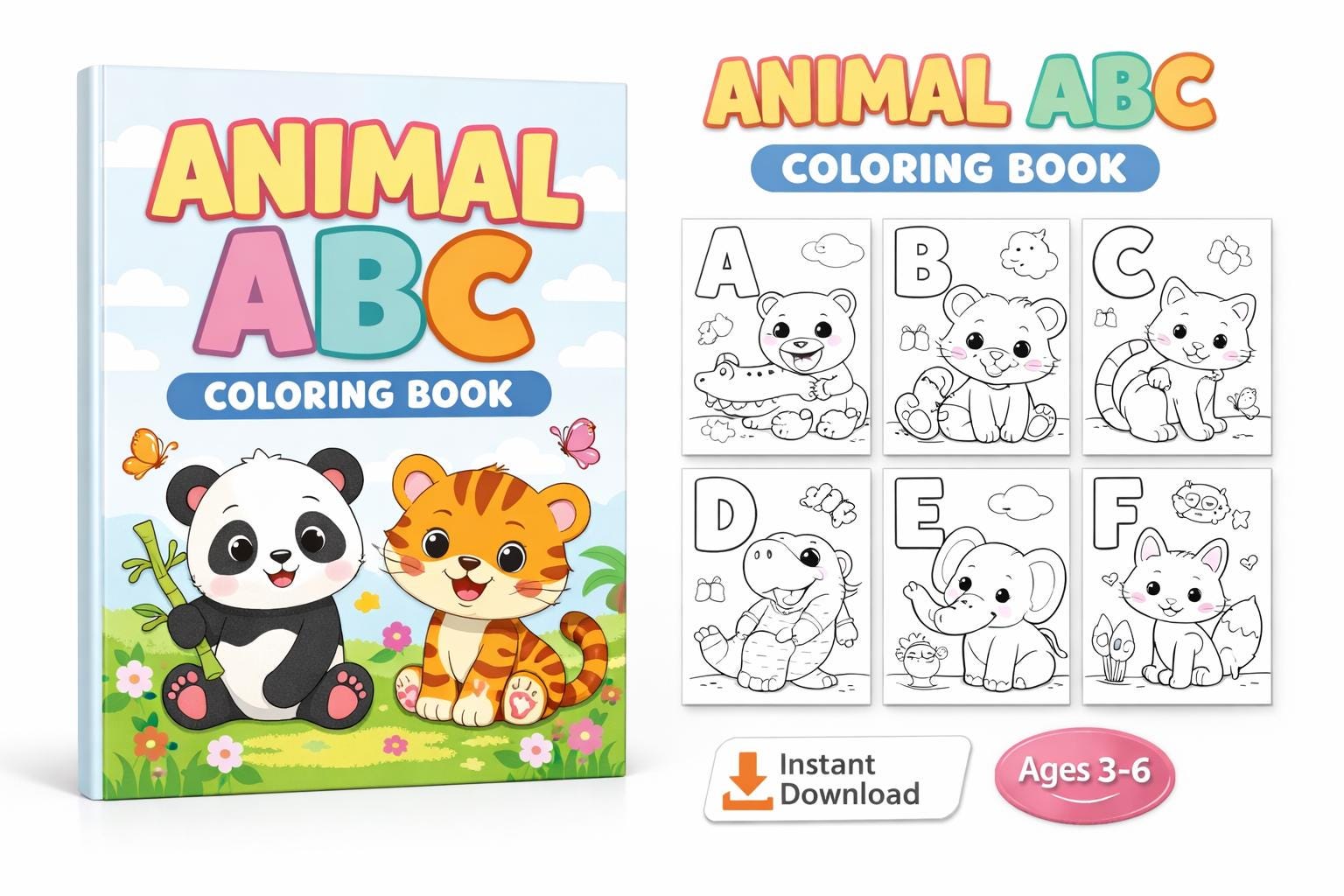 Animal ABC Coloring Book Template | 28 Page A4 Kids Alphabet Learning ...