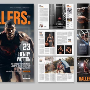 May include: Magazine spread featuring basketball imagery. The cover displays the word "BALLERS" in large orange letters, with a player holding a basketball. Inside, articles and photos showcase basketball action and players, including "HENRY WOTTON."