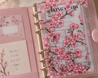 Separadores para carpeta de presupuesto con diseño de flor de cerezo – Páginas de índice para guardar efectivo, estilo Sakura, accesorios para agenda / A6, A7