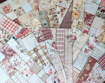 Paquete de papeles para álbumes de recortes hechos a mano con diseño de patchwork vintage / Papeles para diario estilo shabby chic cottagecore (12 unidades)