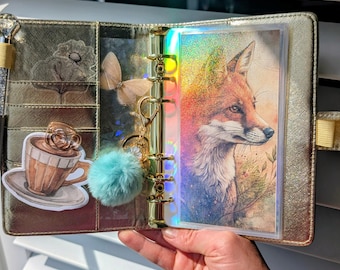 Carpeta A6 con sobres para rellenar dinero / Presupuesto original estilo Fox Cottagecore / Accesorios para agenda con temática de bosque holográfico