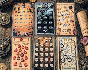 Tarjetas de desafío de ahorro para juegos de guerra / Insertos para carpeta de presupuesto de juegos de rol de fantasía (Juego de 6)