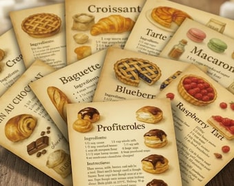 Vintage Bakery Business Card Set (20PC) | Assorted Dessert & Patisserie Art Cards, Foodie Stationery Gift