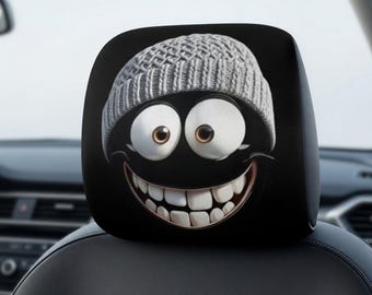 Cartoon Smile Car Seat Cushion Set – Headrest & Lumbar Support