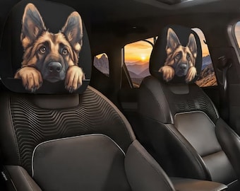 Shepherd Puppy Car Headrest Covers – Plush Dog Decor, Universal Fit (2 Pack)