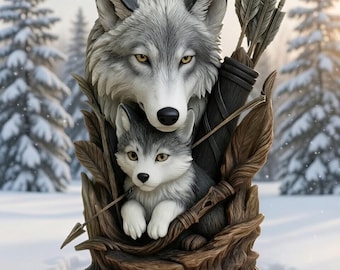 Wolf & Cubs Silicone Mold | Resin, Candle, Plaster Craft