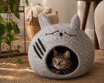Cat cave bed wool felted cat cave, Catful bed felted cat caves momful cat gift cat lovers gifte Cat beds furniture handmade cat gift cat bed