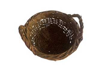 Rustic Hand Woven Grapevine Basket Round Brown Wicker Decor with Handles 7 Inch