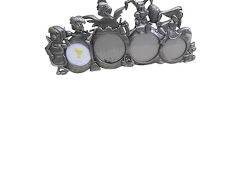 Vintage Easter Pewter Tone Multi Photo Frame Bunny Rooster Children 8 Inch