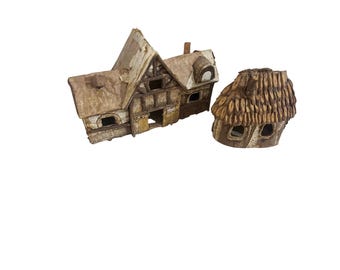 Casa en miniatura de corteza de abedul vintage, juego de cabaña rústica, decoración de jardín de hadas de bosque