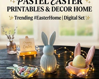 Pastel Easter Printable Decor Set, Bunny Easter Home Decor, Spring Printable Bundle, Cute Easter Decorations, Digital Download Easter Art