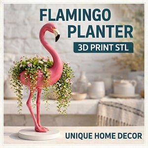 Maceta con forma de flamenco (archivo STL) / Maceta imprimible en 3D / Maceta con forma de animal / Decoración única para el hogar / Soporte para plantas de jardín y escritorio