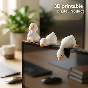Duck Monitor Buddy STL-fil set med 3, 3D-utskrift digital nedladdning, söt anka skrivbordsleksaksfigur, rolig skärmdump, utskrivbar kontorsdekor