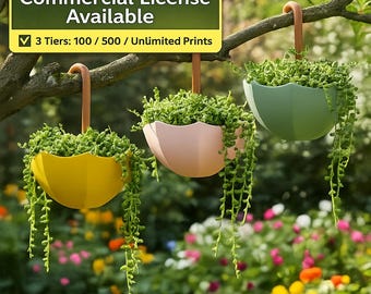 Hanging Umbrella Planter STL | 3D Printable Hanging Plant Pot | Modern Hanging Planter | Commercial License Options