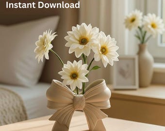 Instant Download Bow Planter STL File | 3D Printable Ribbon Plant Pot | Aesthetic Flower Vase | Cute Desk Decor | Modern Home Gift