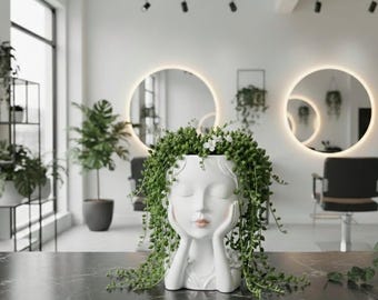 Modern Face Planter STL | Woman Head Planter 3D Print File | Aesthetic Plant Pot | Home Décor Sculpture | Instant Download